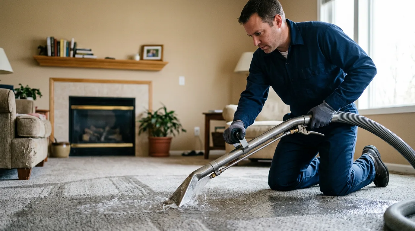 Water damage restoration technician working near Roosevelt, NY
